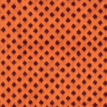 Orange textile with repeating dark brown floral motif, woven texture, consistent all-over pattern, egoitaliano bounce fabric detail.